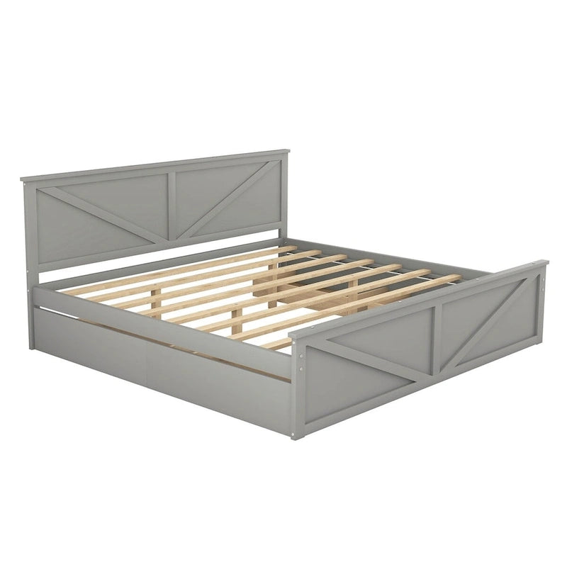 Letto a Piattaforma in Legno con Quattro Cassetti Contenitori e Piedini di Supporto