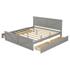 Letto a Piattaforma in Legno con Quattro Cassetti Contenitori e Piedini di Supporto