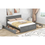 Letto a Piattaforma in Legno con Quattro Cassetti Contenitori e Piedini di Supporto