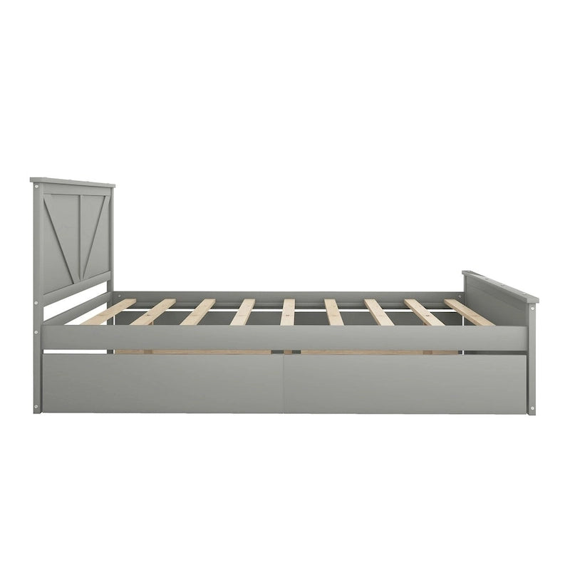 Letto a Piattaforma in Legno con Quattro Cassetti Contenitori e Piedini di Supporto