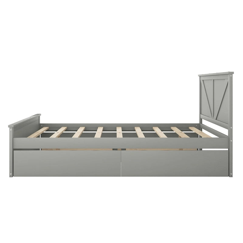 Letto a Piattaforma in Legno con Quattro Cassetti Contenitori e Piedini di Supporto