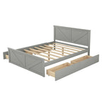 Letto a Piattaforma in Legno con Quattro Cassetti Contenitori e Piedini di Supporto