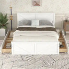 Letto a Piattaforma in Legno con Quattro Cassetti Contenitori e Piedini di Supporto