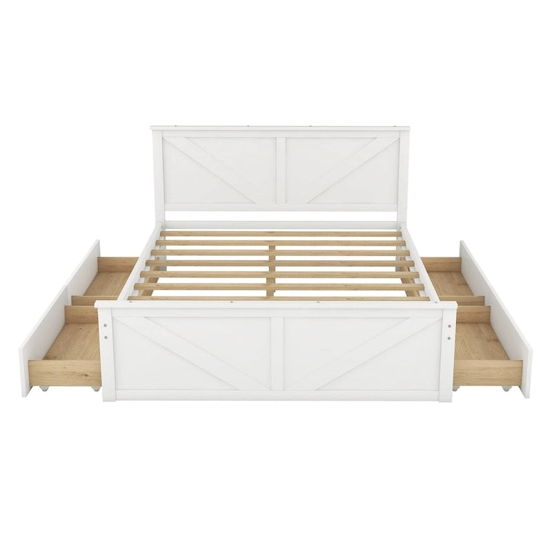Letto a Piattaforma in Legno con Quattro Cassetti Contenitori e Piedini di Supporto