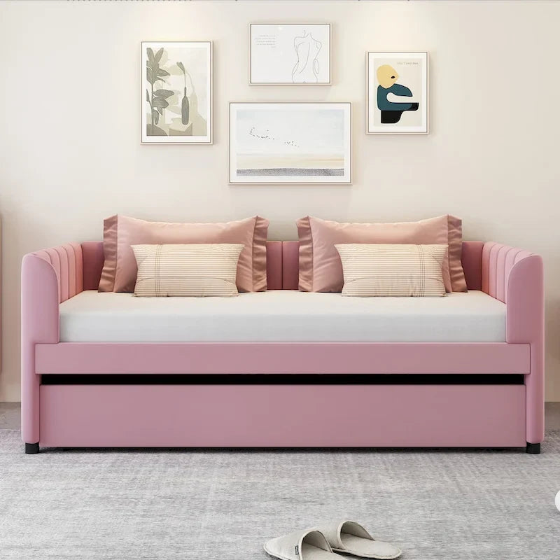 Letto a Giorno Imbottito in Velluto per Materasso Singolo con Letto Estraibile