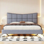 Letto a piattaforma imbottito matrimoniale con luci LED e porte USB