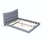 Letto a piattaforma imbottito matrimoniale con luci LED e porte USB
