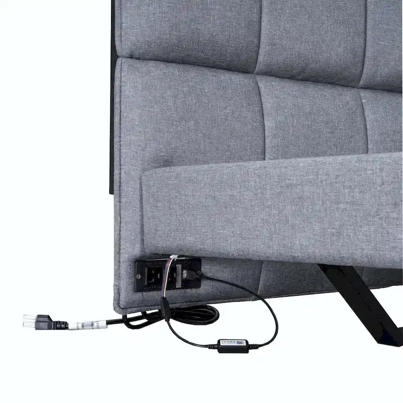 Letto a piattaforma imbottito matrimoniale con luci LED e porte USB