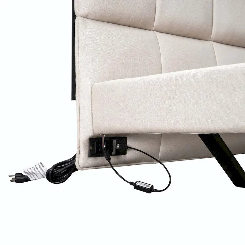 Letto a piattaforma imbottito matrimoniale con luci LED e porte USB