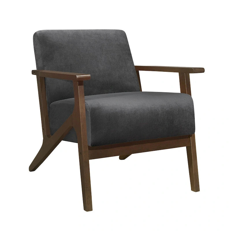 Poltrona Accent da 32 pollici, velluto grigio scuro, legno massello di noce marrone