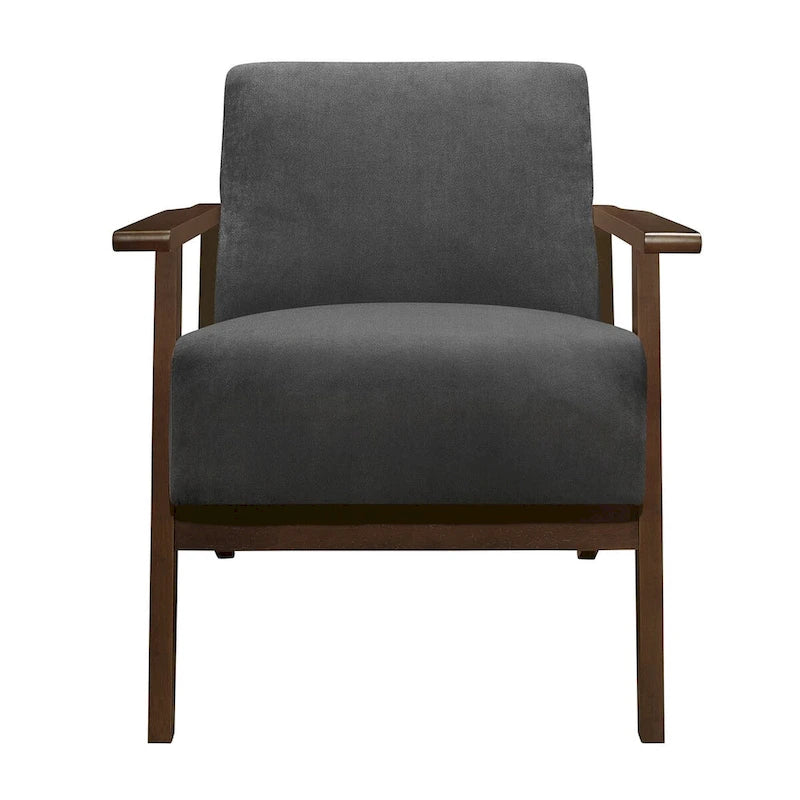 Poltrona Accent da 32 pollici, velluto grigio scuro, legno massello di noce marrone