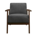 Poltrona Accent da 32 pollici, velluto grigio scuro, legno massello di noce marrone