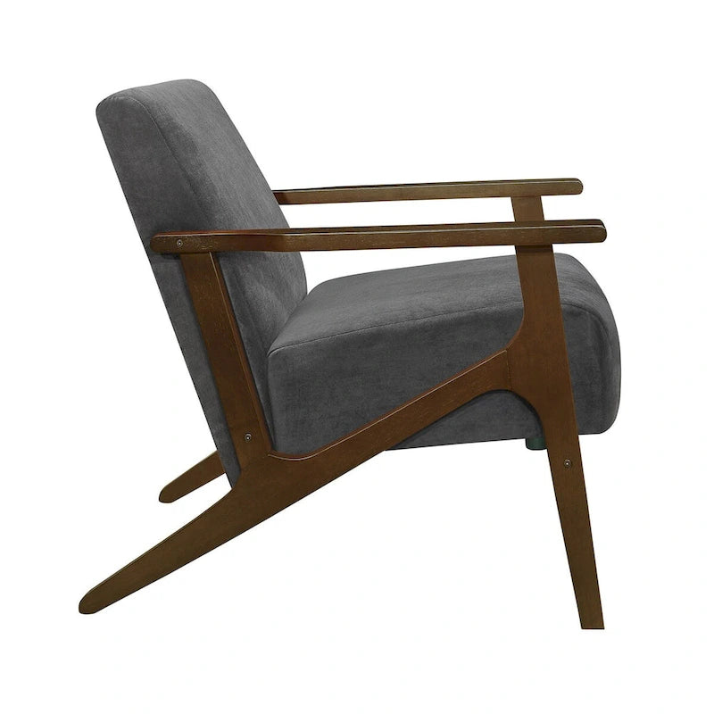 Poltrona Accent da 32 pollici, velluto grigio scuro, legno massello di noce marrone