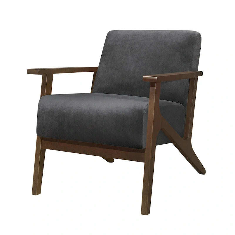 Poltrona Accent da 32 pollici, velluto grigio scuro, legno massello di noce marrone