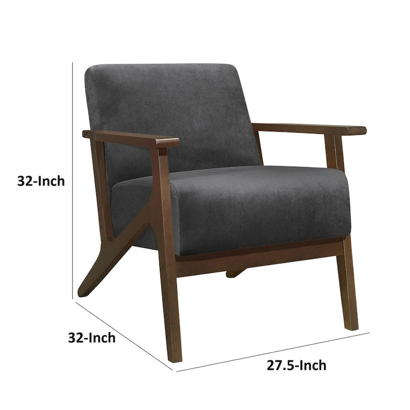 Poltrona Accent da 32 pollici, velluto grigio scuro, legno massello di noce marrone