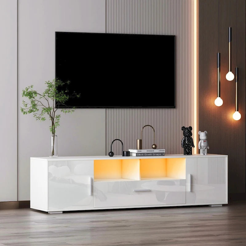 Mobile TV, porta TV, centro di intrattenimento, postazione TV, console TV, console con striscia luminosa a LED, striscia luminosa telecomandabile