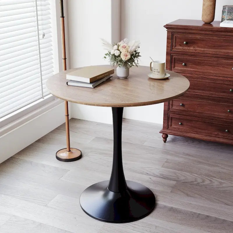 Tavolo da pranzo rotondo, tavolo da pranzo da cucina Tulip da 80 cm per 2-4 persone con piano in MDF e base a piedistallo, tavolino da salotto