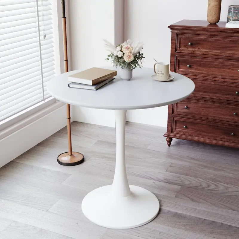 Tavolo da pranzo rotondo, tavolo da pranzo da cucina Tulip da 80 cm per 2-4 persone con piano in MDF e base a piedistallo, tavolino da salotto