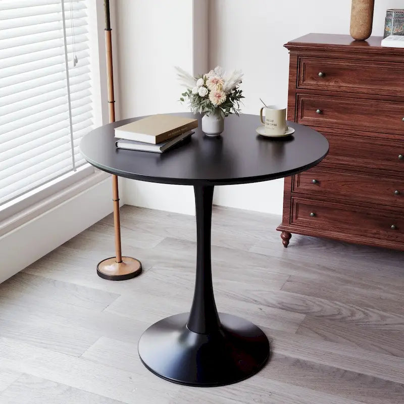Tavolo da pranzo rotondo, tavolo da pranzo da cucina Tulip da 80 cm per 2-4 persone con piano in MDF e base a piedistallo, tavolino da salotto