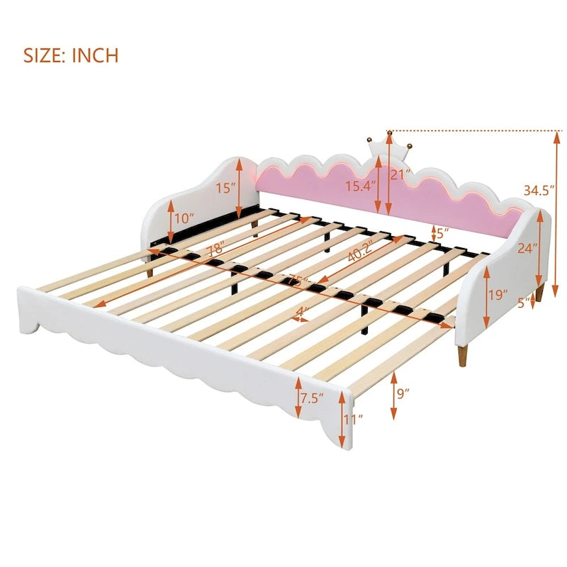 Divano letto estensibile gemello con luci a LED, divano letto principessa imbottito