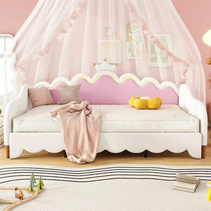 Divano letto estensibile gemello con luci a LED, divano letto principessa imbottito