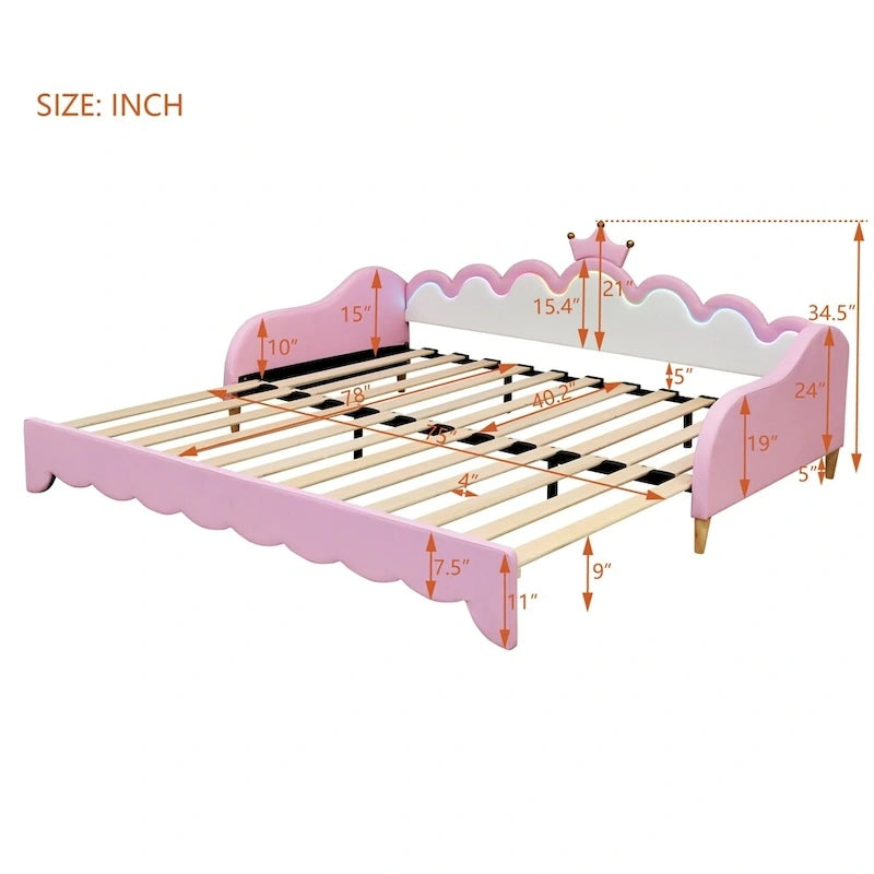 Divano letto estensibile gemello con luci a LED, divano letto principessa imbottito