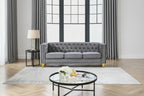 Velvet Sofa for Living Room,Buttons Tufted Square Arm Couch, Modern Couch Upholstered Button and Metal Legs