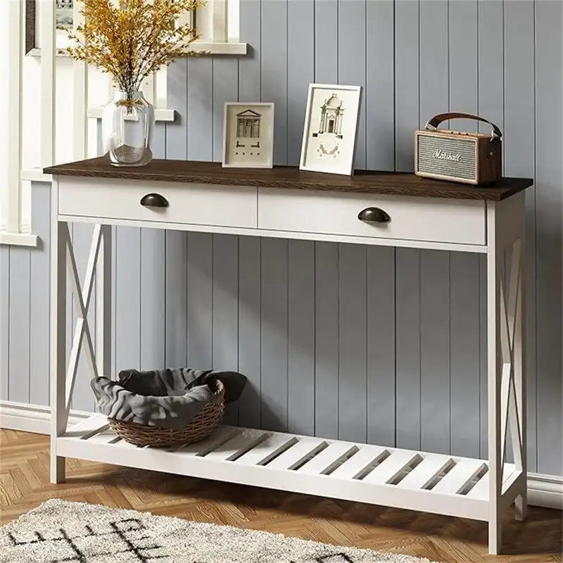 Tavolo Consolle da Ingresso 47 stile Farmhouse con Cassetto - 11.8P x 47.19L x 31.5H