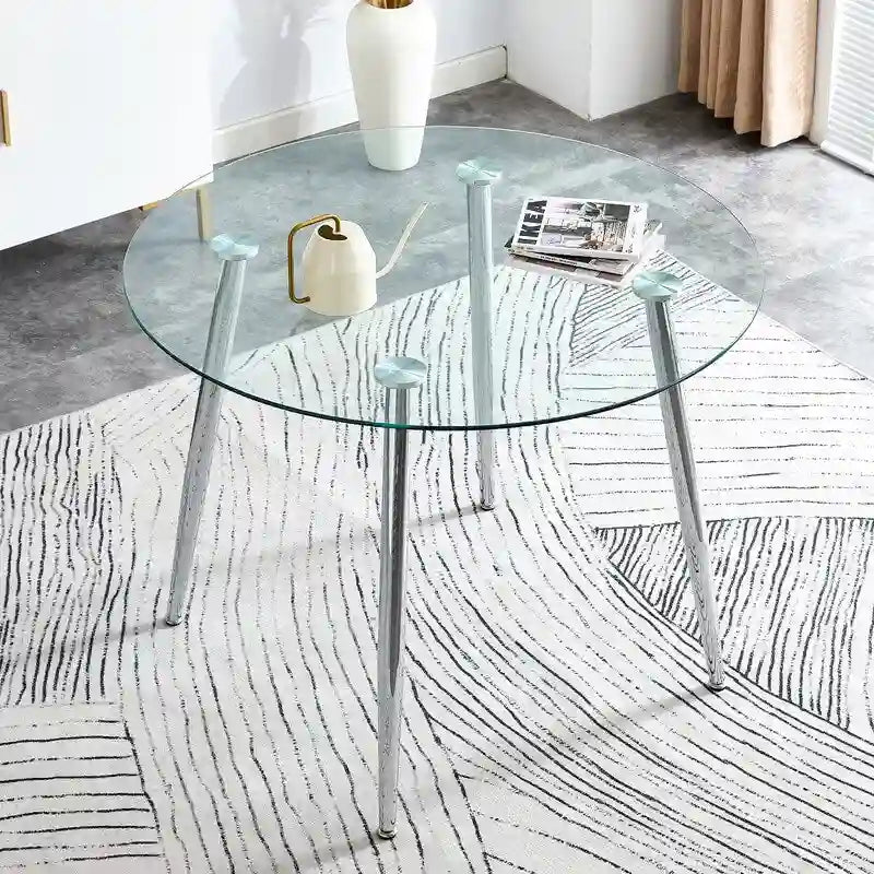 Tavolo da pranzo rotondo con piano in vetro da 40" e gambe in metallo
