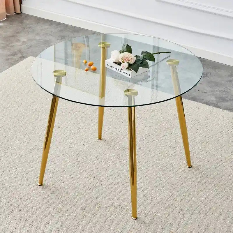 Tavolo da pranzo rotondo con piano in vetro da 40" e gambe in metallo