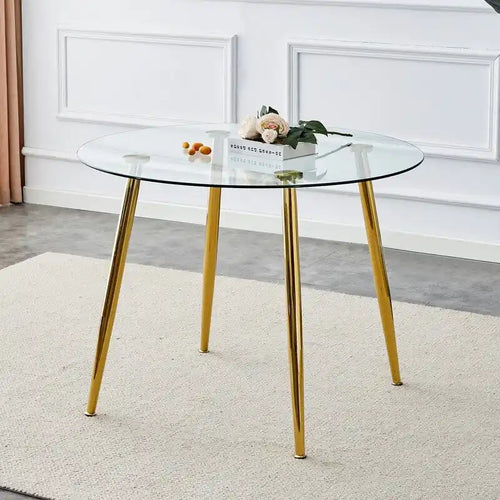 Tavolo da pranzo rotondo con piano in vetro da 40" e gambe in metallo