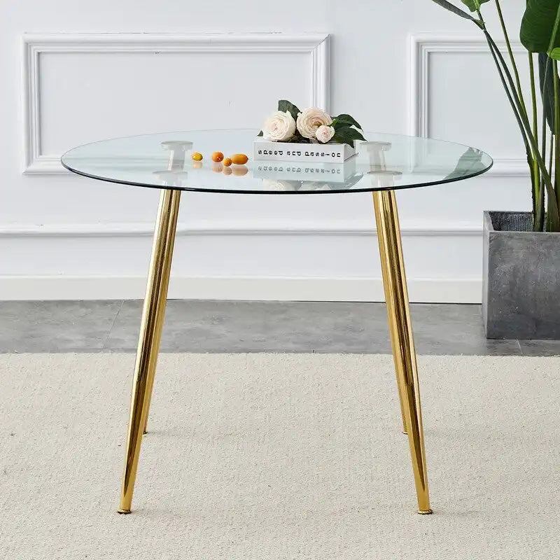 Tavolo da pranzo rotondo con piano in vetro da 40" e gambe in metallo