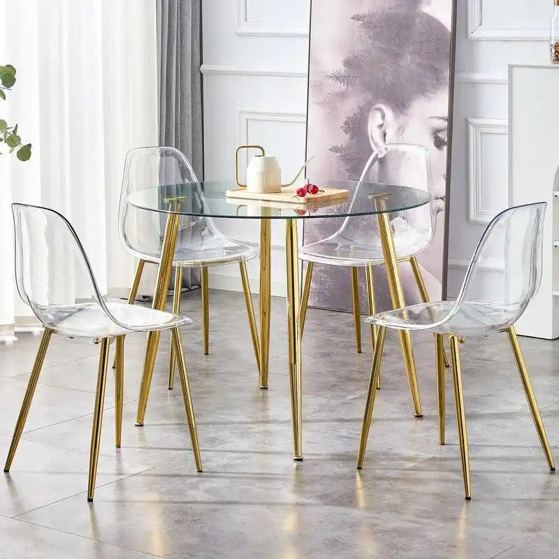 Tavolo da pranzo rotondo con piano in vetro da 40" e gambe in metallo