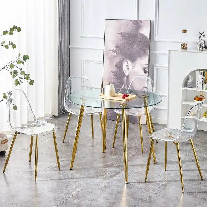 Tavolo da pranzo rotondo con piano in vetro da 40" e gambe in metallo