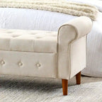 Panca contenitore imbottita con bottoni, 62 pollici, per camera da letto, pouf moderno rivestito in tessuto, panca da finestra, design con braccioli arrotolati per camera da letto