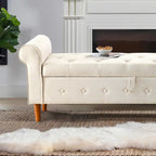Panca contenitore imbottita con bottoni, 62 pollici, per camera da letto, pouf moderno rivestito in tessuto, panca da finestra, design con braccioli arrotolati per camera da letto