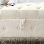 Panca contenitore imbottita con bottoni, 62 pollici, per camera da letto, pouf moderno rivestito in tessuto, panca da finestra, design con braccioli arrotolati per camera da letto