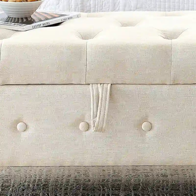 Panca contenitore imbottita con bottoni, 62 pollici, per camera da letto, pouf moderno rivestito in tessuto, panca da finestra, design con braccioli arrotolati per camera da letto