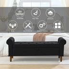 Panca contenitore imbottita con bottoni, 62 pollici, per camera da letto, pouf moderno rivestito in tessuto, panca da finestra, design con braccioli arrotolati per camera da letto