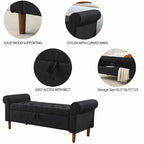 Panca contenitore imbottita con bottoni, 62 pollici, per camera da letto, pouf moderno rivestito in tessuto, panca da finestra, design con braccioli arrotolati per camera da letto