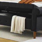 Panca contenitore imbottita con bottoni, 62 pollici, per camera da letto, pouf moderno rivestito in tessuto, panca da finestra, design con braccioli arrotolati per camera da letto