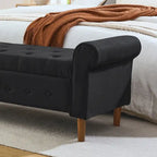Panca contenitore imbottita con bottoni, 62 pollici, per camera da letto, pouf moderno rivestito in tessuto, panca da finestra, design con braccioli arrotolati per camera da letto