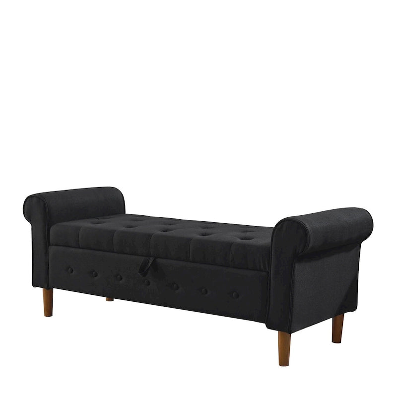 Panca contenitore imbottita con bottoni, 62 pollici, per camera da letto, pouf moderno rivestito in tessuto, panca da finestra, design con braccioli arrotolati per camera da letto