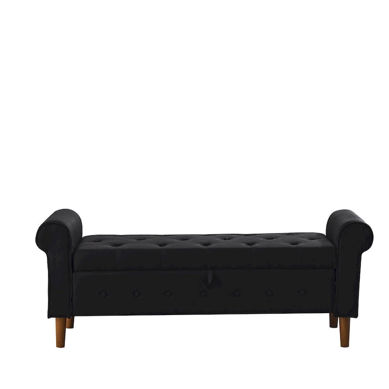 Panca contenitore imbottita con bottoni, 62 pollici, per camera da letto, pouf moderno rivestito in tessuto, panca da finestra, design con braccioli arrotolati per camera da letto