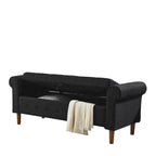Panca contenitore imbottita con bottoni, 62 pollici, per camera da letto, pouf moderno rivestito in tessuto, panca da finestra, design con braccioli arrotolati per camera da letto