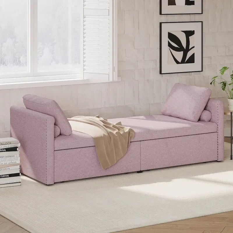 Divano Letto Moderno Imbottito Chaise Longue Letto Singolo Piccolo con 2 Cassetti