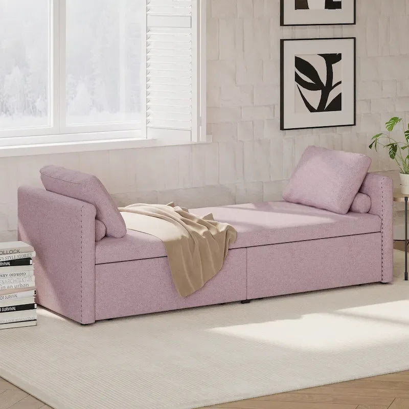 Divano Letto Moderno Imbottito Chaise Longue Letto Singolo Piccolo con 2 Cassetti