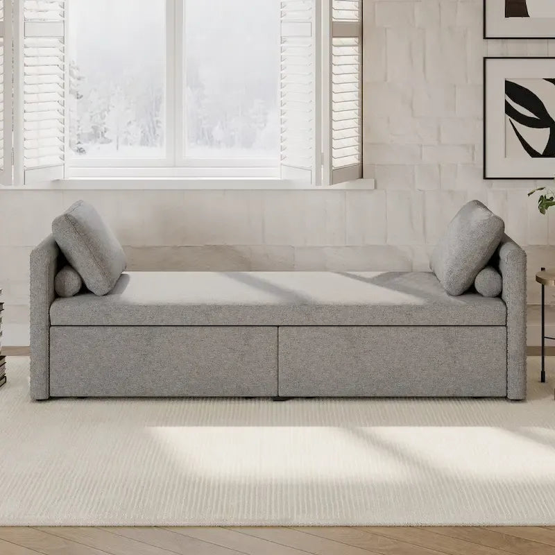 Divano Letto Moderno Imbottito Chaise Longue Letto Singolo Piccolo con 2 Cassetti