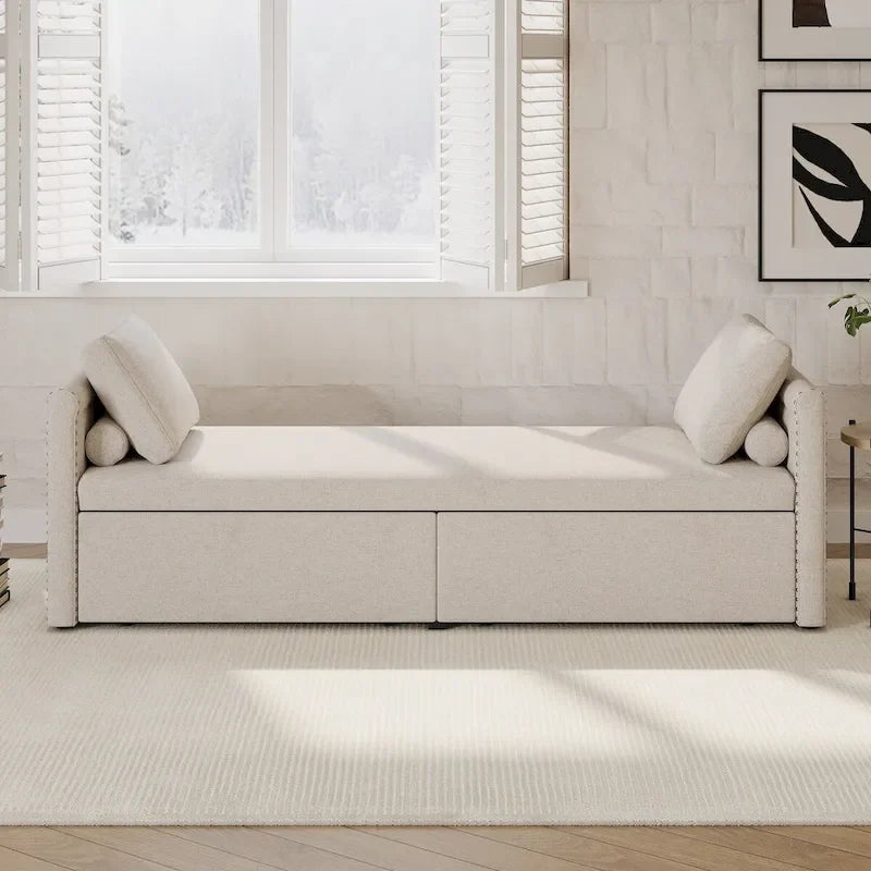 Divano Letto Moderno Imbottito Chaise Longue Letto Singolo Piccolo con 2 Cassetti