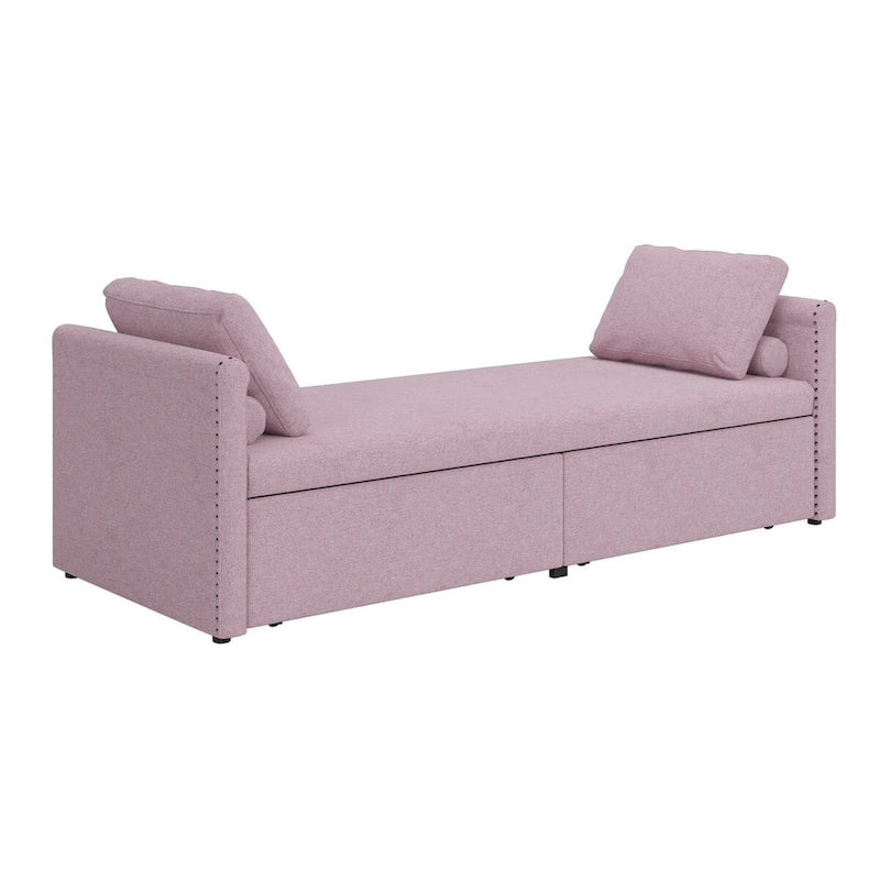 Divano Letto Moderno Imbottito Chaise Longue Letto Singolo Piccolo con 2 Cassetti